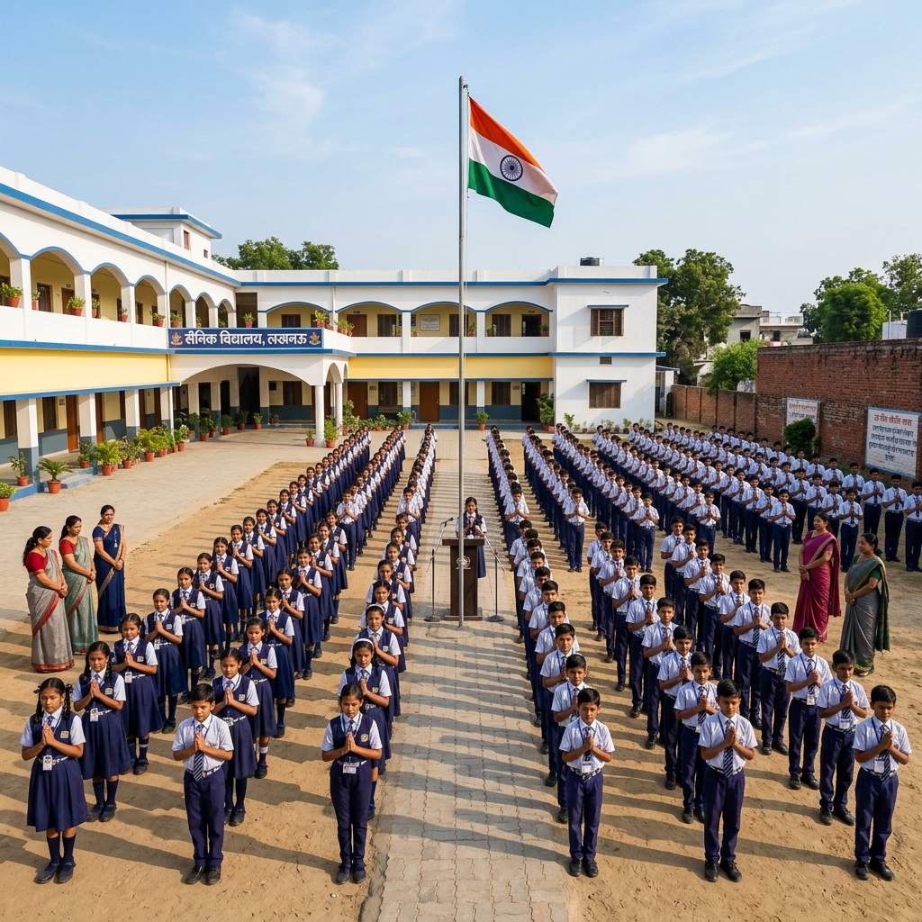 Students at morning assembly at JPN Sarvodaya Vidyalaya