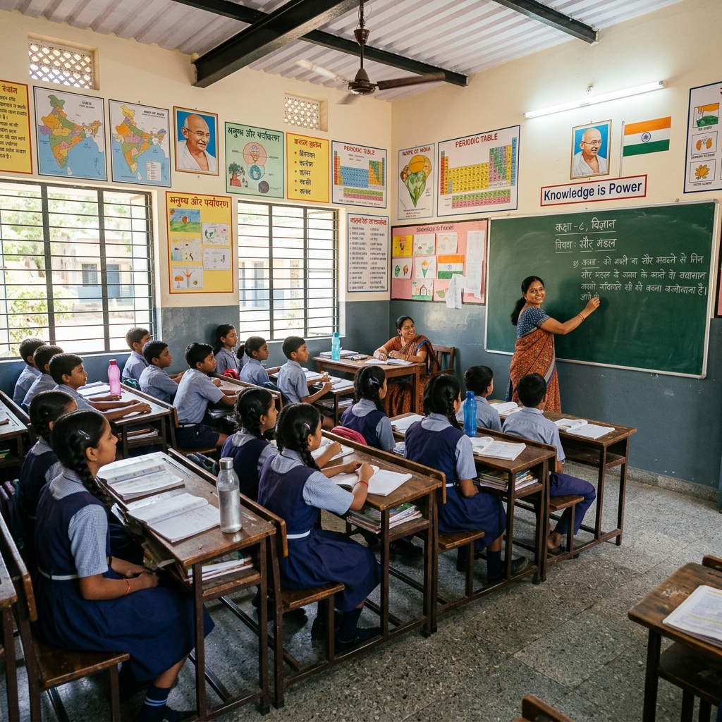 Students in a classroom at JPN Sarvodaya Vidyalaya