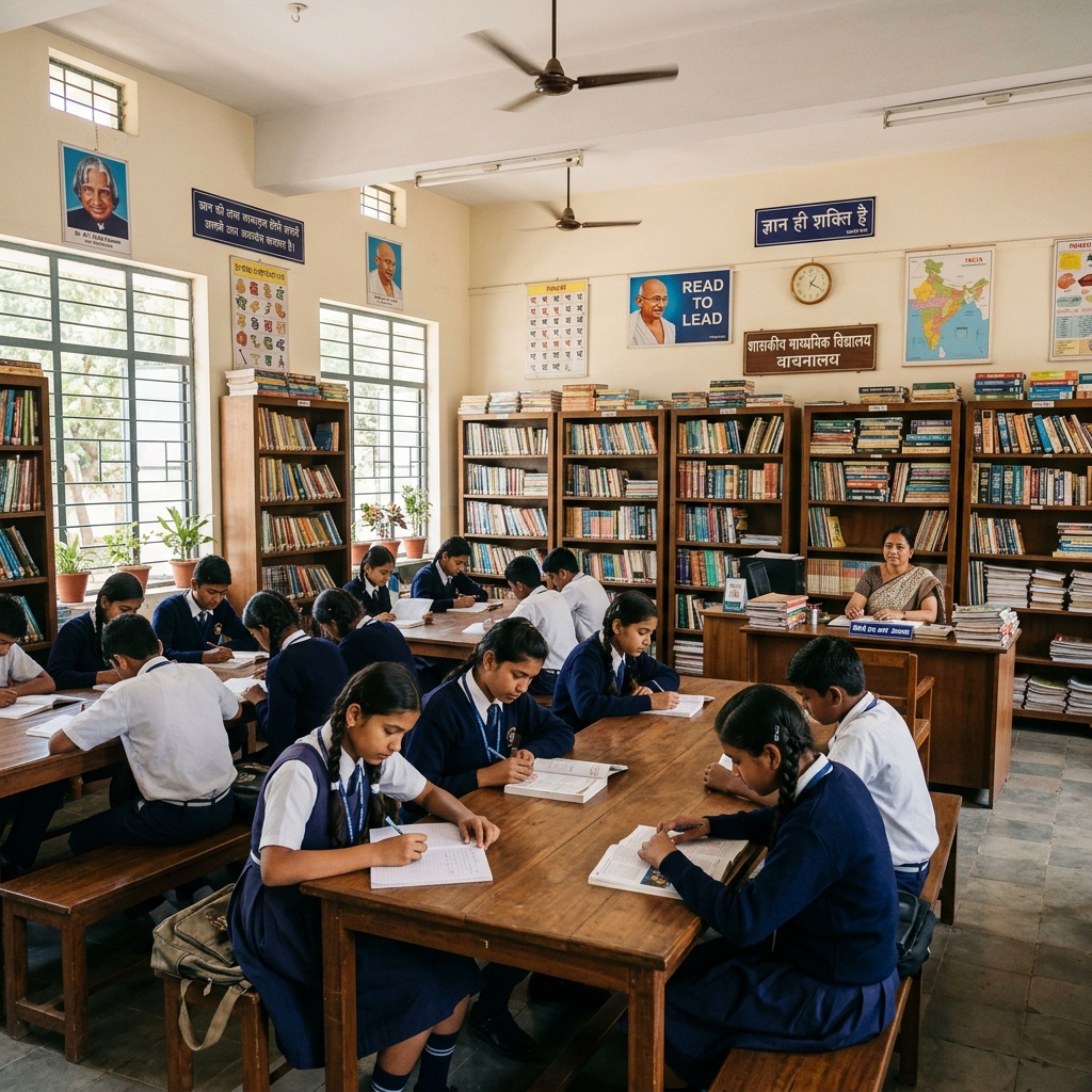 School library with students studying